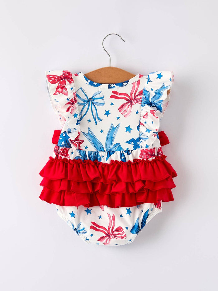4th of july Bow Print Girls Romper