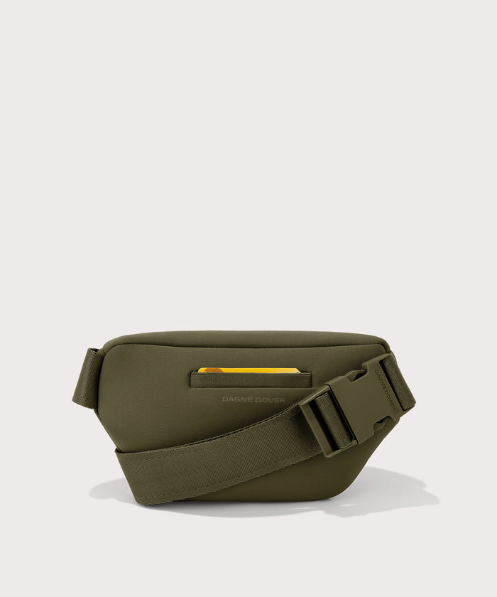 Dagne Dover Ace Fanny Pack in  dark green  seen from the back