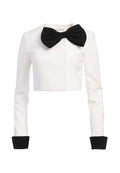 ADDISON CROPPED BOW JACKET - OFF WHITE/BLACK