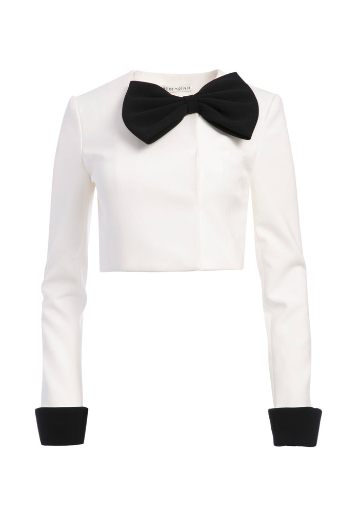 ADDISON CROPPED BOW JACKET - OFF WHITE/BLACK