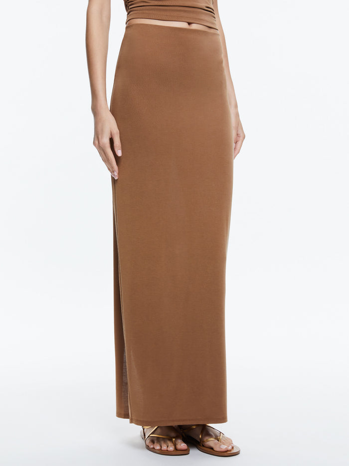 AGATHA LONG PENCIL SKIRT - CAMEL