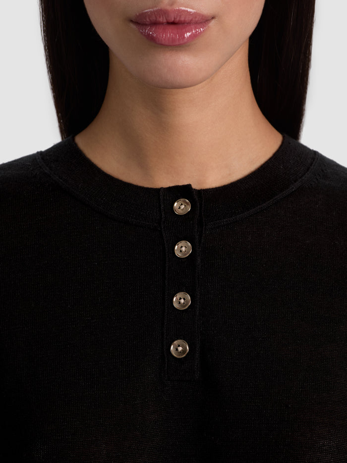ALAINA CROPPED HENLEY - BLACK