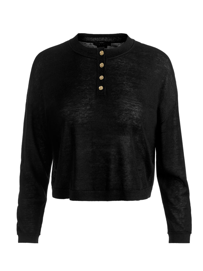 ALAINA CROPPED HENLEY - BLACK