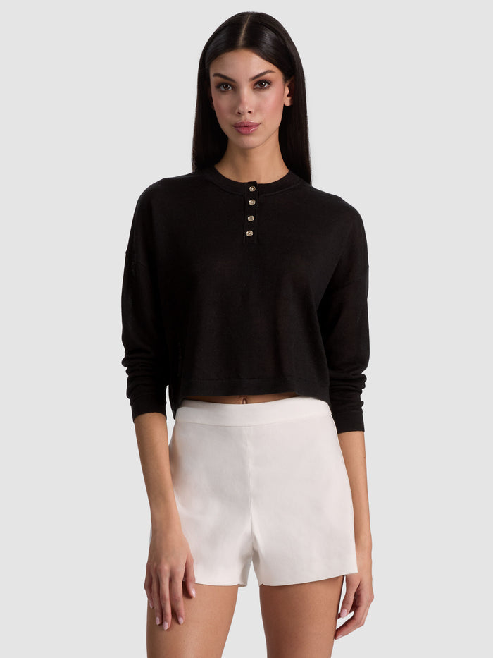 ALAINA CROPPED HENLEY - BLACK