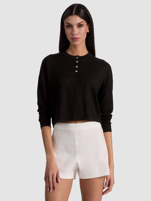 ALAINA CROPPED HENLEY - BLACK