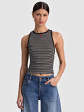 ALLEN EMBROIDERED TANK TOP - BLACK/OFF WHITE STRIPE