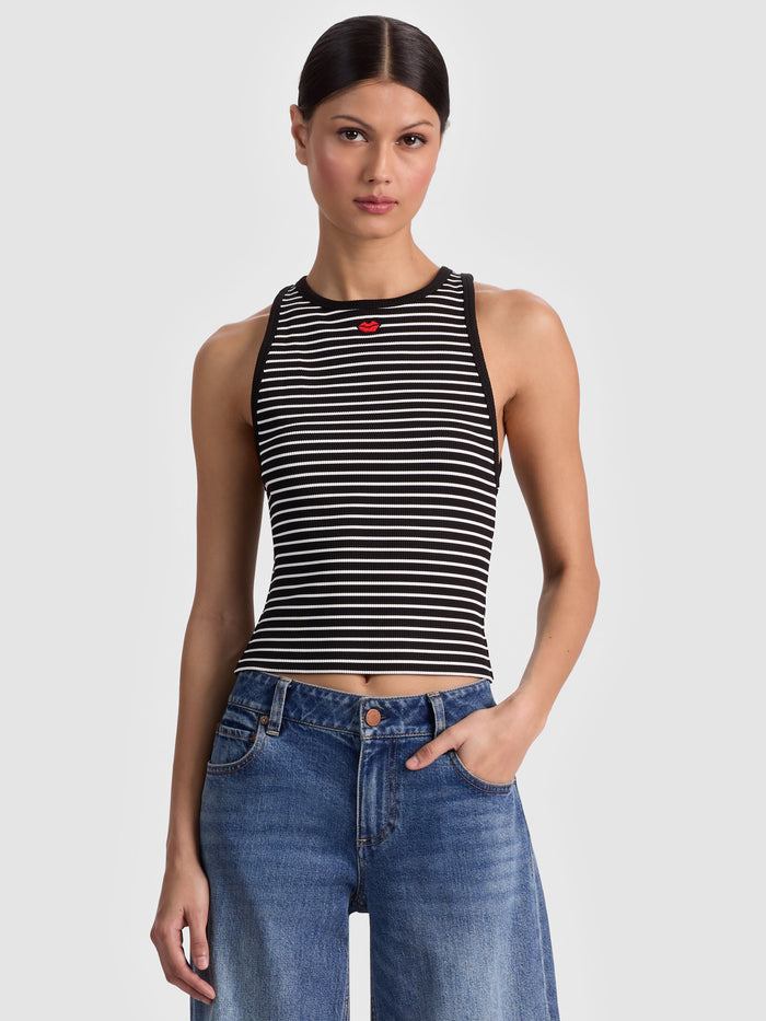 ALLEN EMBROIDERED TANK TOP - BLACK/OFF WHITE STRIPE