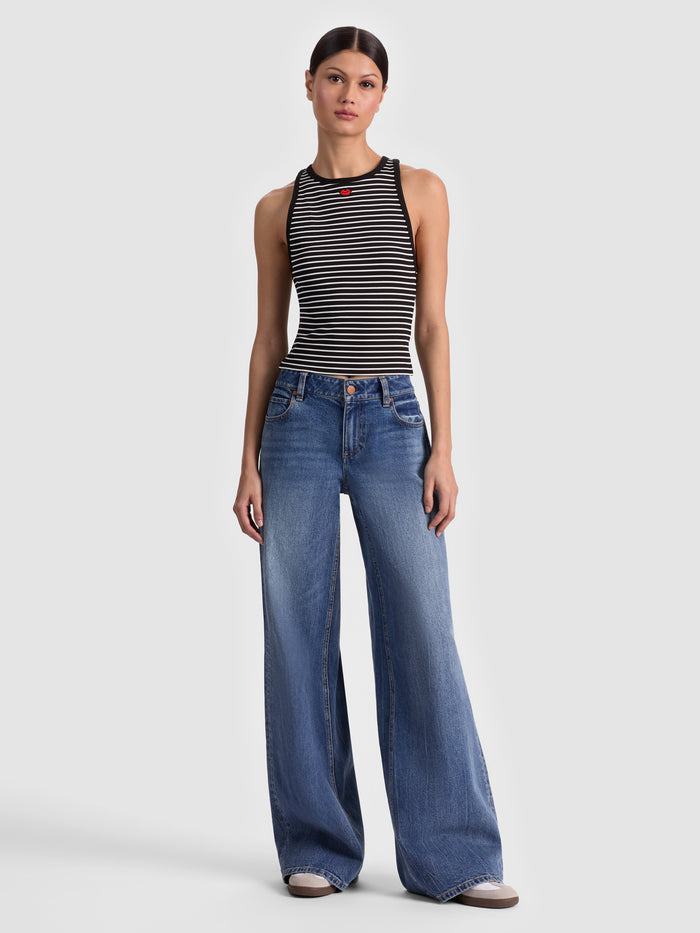 ALLEN EMBROIDERED TANK TOP - BLACK/OFF WHITE STRIPE