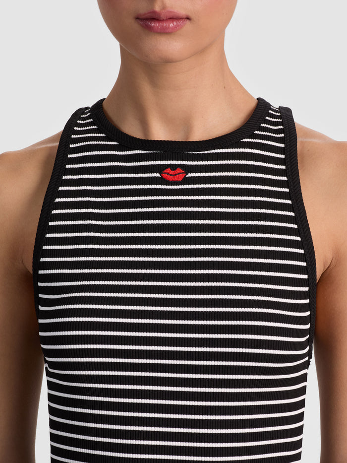 ALLEN EMBROIDERED TANK TOP - BLACK/OFF WHITE STRIPE