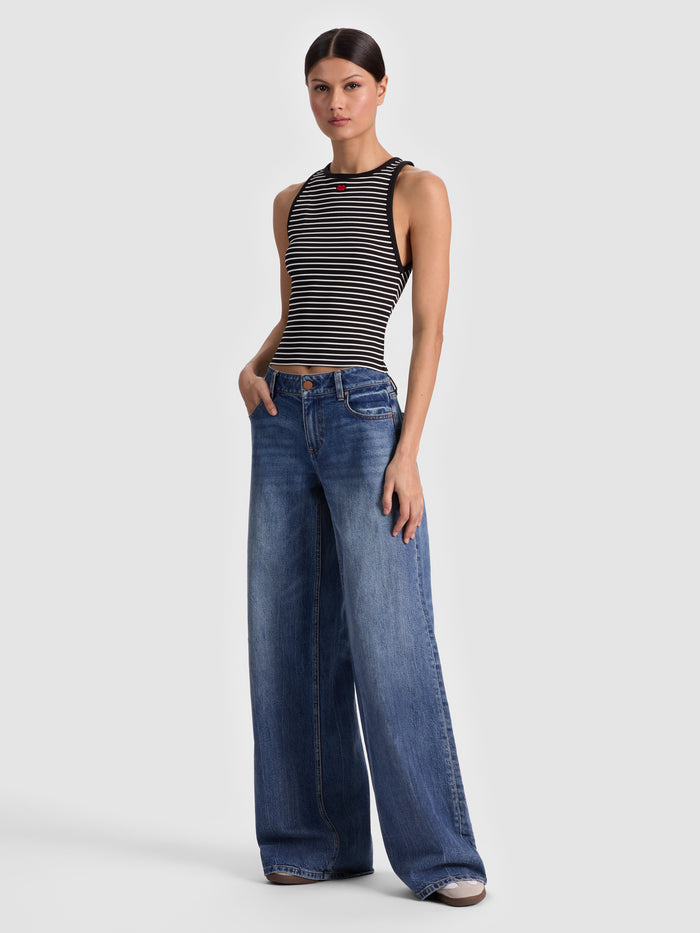 ALLEN EMBROIDERED TANK TOP - BLACK/OFF WHITE STRIPE