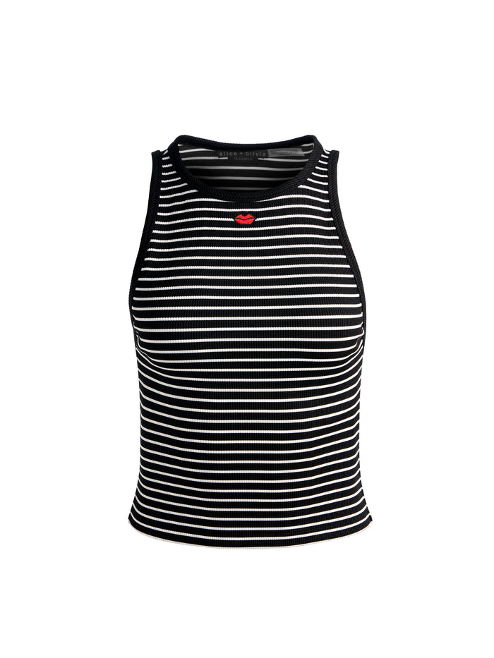 ALLEN EMBROIDERED TANK TOP - BLACK/OFF WHITE STRIPE