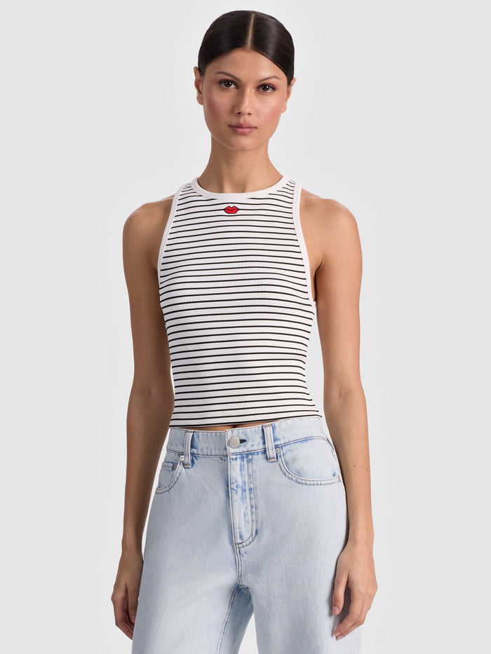 ALLEN EMBROIDERED TANK TOP - OFF WHITE/BLACK STRIPE