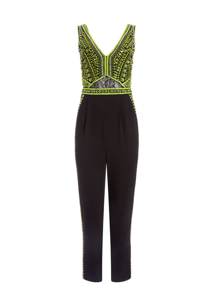 ALMA NEON SEQUIN JUMPSUIT - BLACK/NEON YELLOW