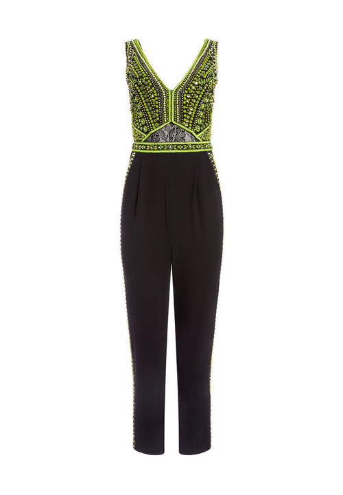 ALMA NEON SEQUIN JUMPSUIT - BLACK/NEON YELLOW