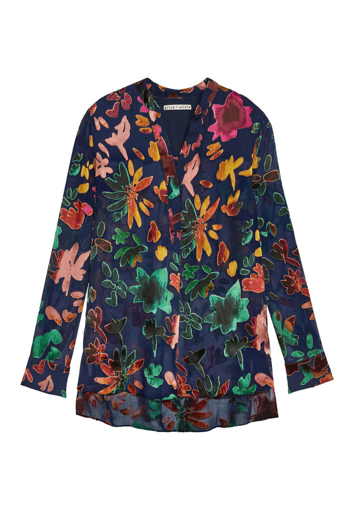 AMOS MOCK NK SIDE SLIT TUNIC - PRISMA FLORAL SAPPHIRE