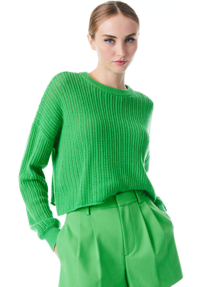 ANSLEY BLOUSON SLEEVE CROPPED PULLOVER - GARDEN GREEN
