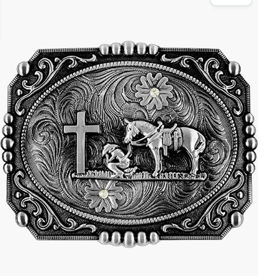 Antique Silver Praying Cowboy Belt Buckle 1790