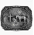 Antique Silver Praying Cowboy Belt Buckle 1790