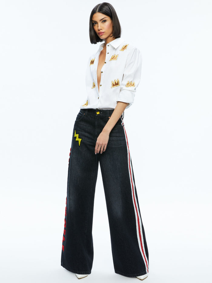 A+O X BASQUIAT FINELY EMBELLISHED BUTTON DOWN - OFF WHITE MULTI
