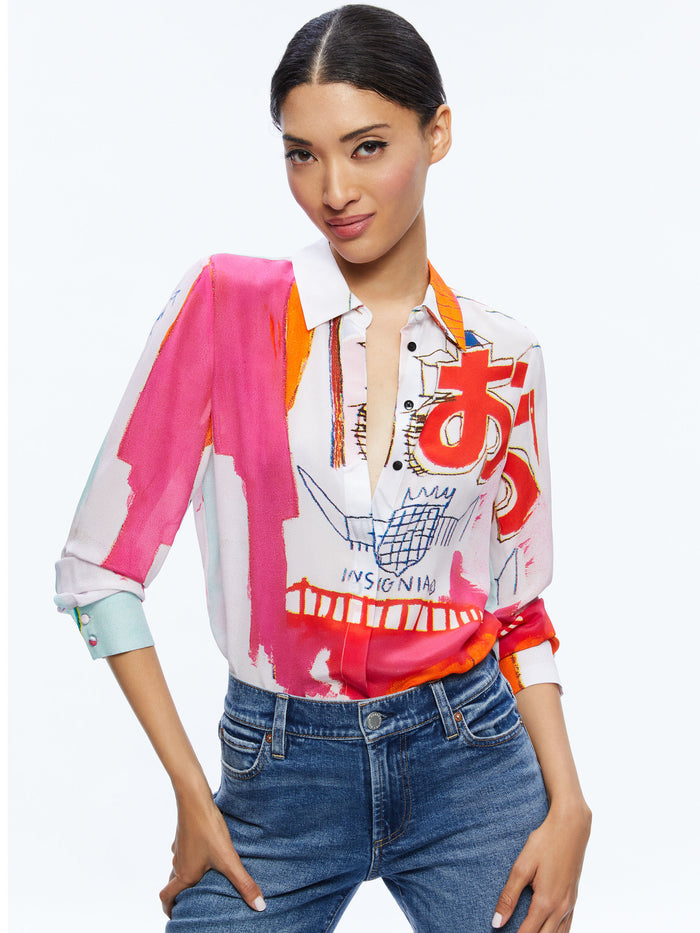 A+O X BASQUIAT WILLA PLACKET TOP - INSIGNIA