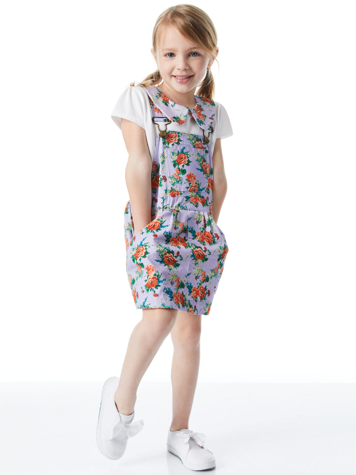 A+O x DOTTY DUNGAREES OVERALL DRESS - FLORAL EXPRESS SM LAVENDER