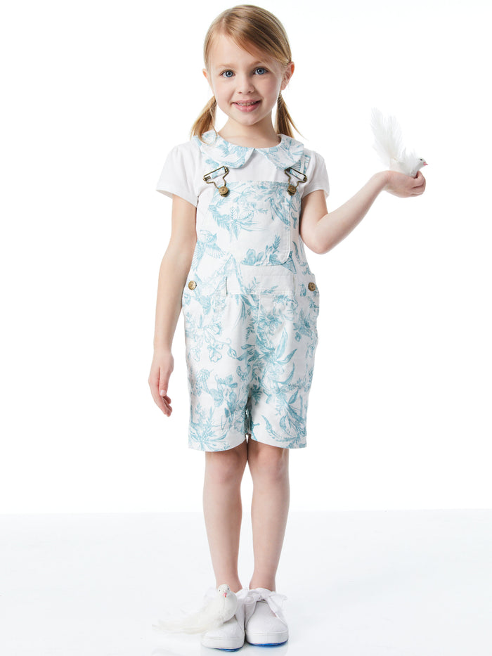 A+O x DOTTY DUNGAREES OVERALL SHORTS - ANTIQUE BUTTERFLY OFF WHITE