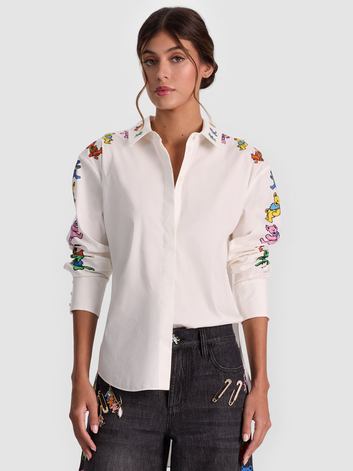 A+O X GRATEFUL DEAD DIMITRA BUTTON DOWN - GRATEFUL BEARS OFF WHITE