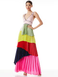 A+O X KIDSUPER MAISIE PLEATED ASYMMETRICAL MAXI DRESS - MULTI