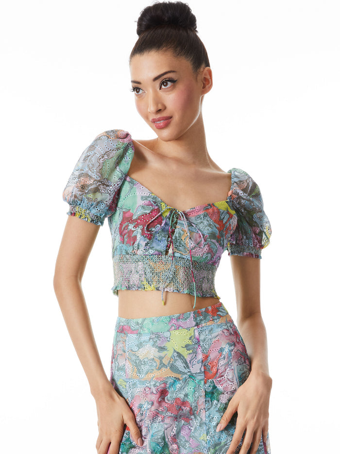 A+O X LOLA SCHNABEL CRAWFORD LACE UP SMOCK WAIST TOP - LOLA'S DREAM