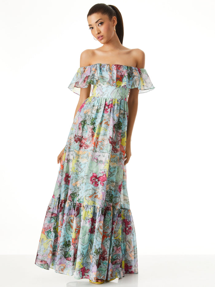 A+O X LOLA SCHNABEL TEMPIE RUFFLE OFF SHOULDER MAXI DRESS - LOLA'S DREAM