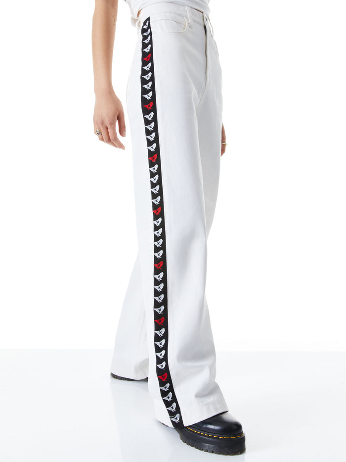A+O X OVERT EMBROIDERED WIDE LEG JEAN - WHITE/BLACK