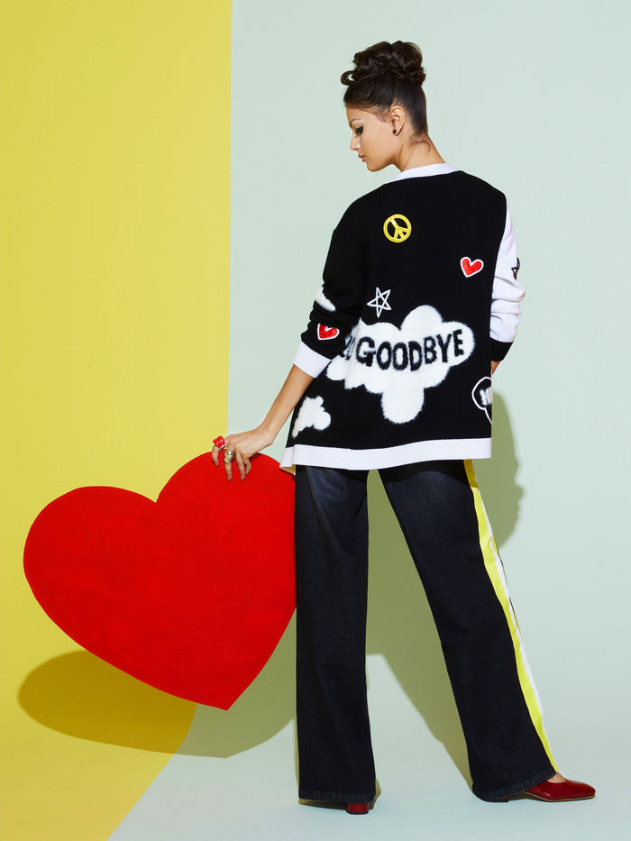 A+O X THE BEATLES BRADFORD CARDIGAN - SOFT WHITE/BLACK MULTI