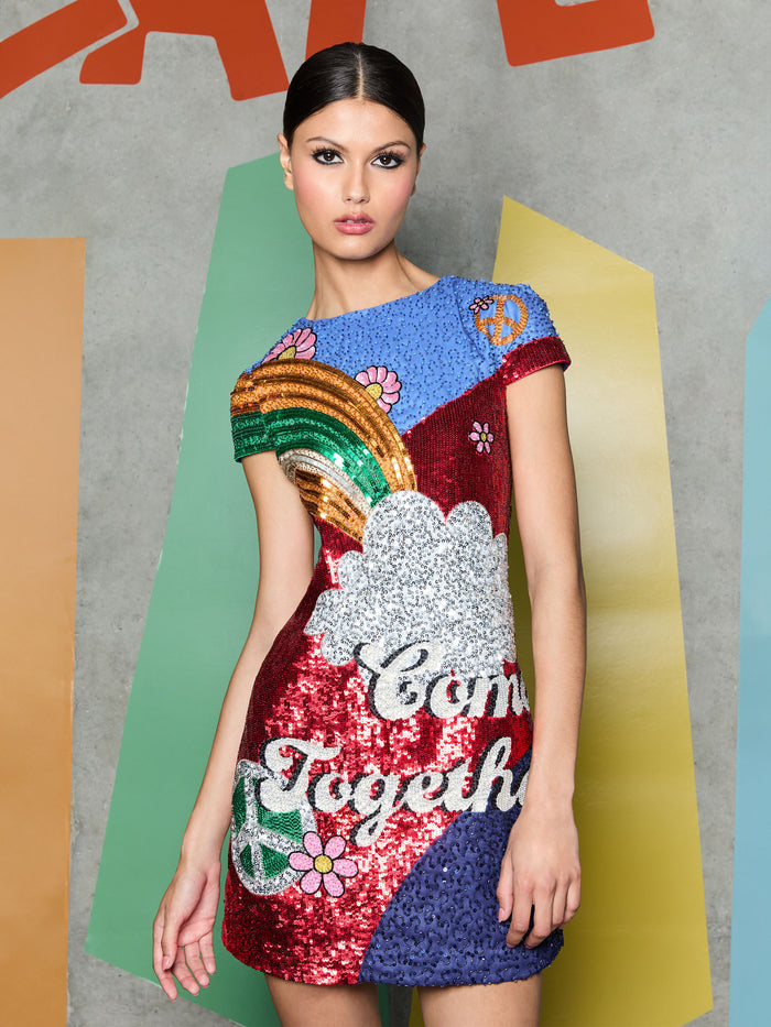 A+O X THE BEATLES CLYDE SHIFT DRESS - COME TOGETHER