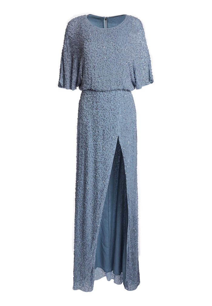ARORA EMBELL CAPE SLV GOWN - CHAMBRAY
