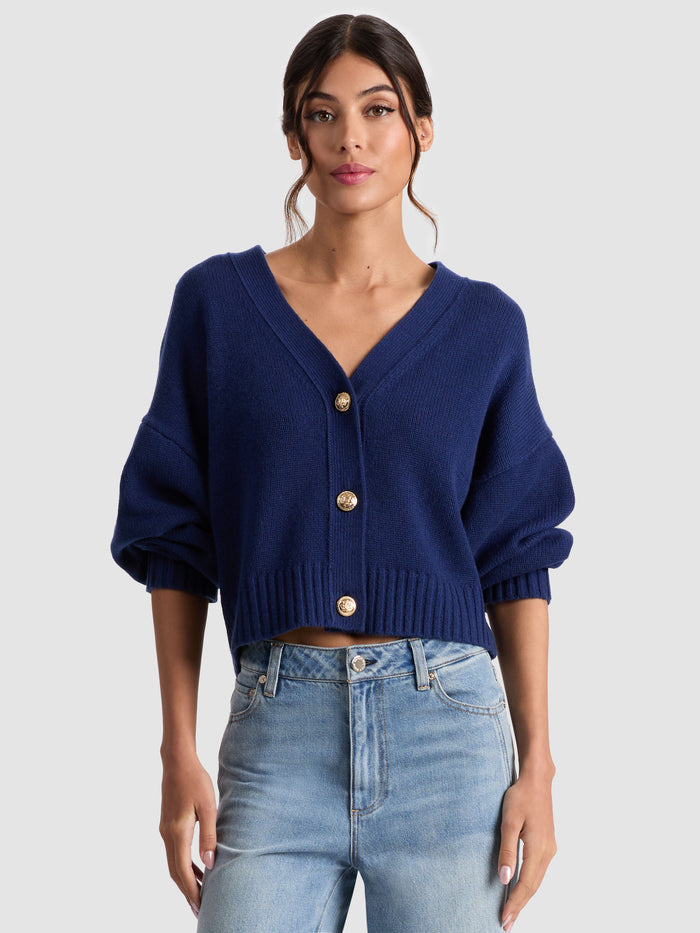 ATTICUS CASHMERE CARDIGAN - INDIGO