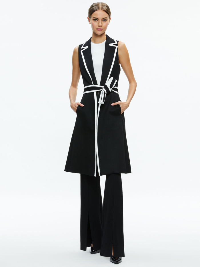 AUBREY LONG TRENCH VEST - BLACK/OFF WHITE
