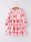 Autumn Bow Print Girls Long Sleeve Dress