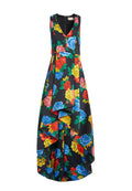 AVEENA V NECK FLARE GOWN - CAMELLIA BOUQUET BLK/MULTI