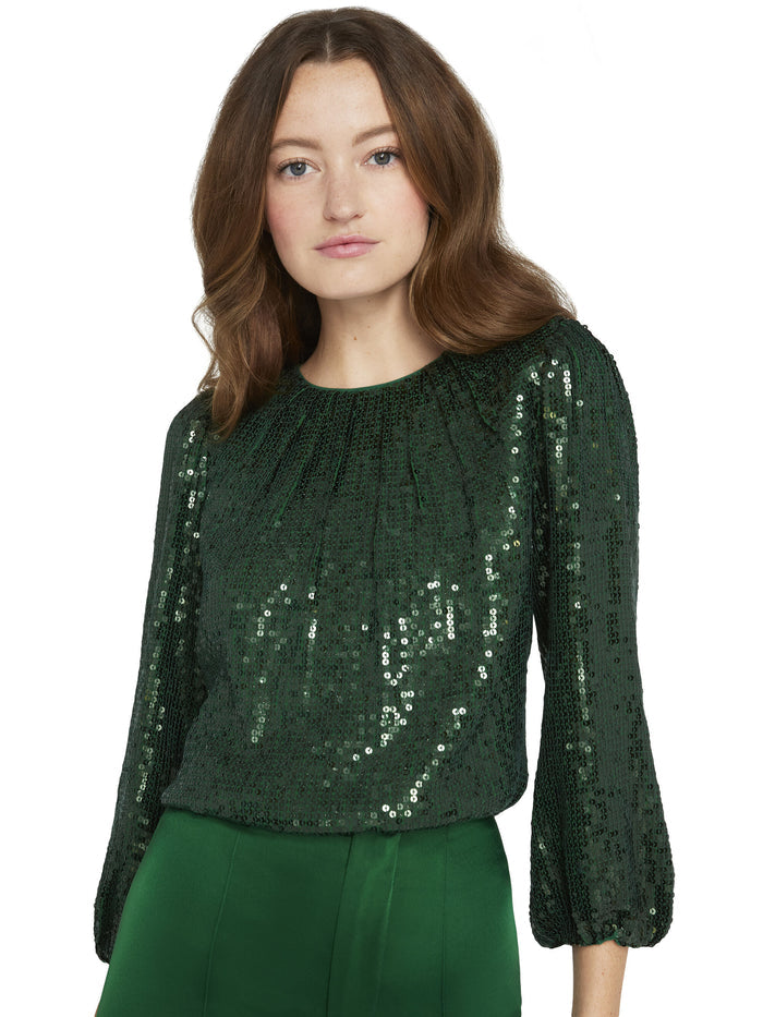 AVILA SEQUIN CREW NECK TOP - BASIL