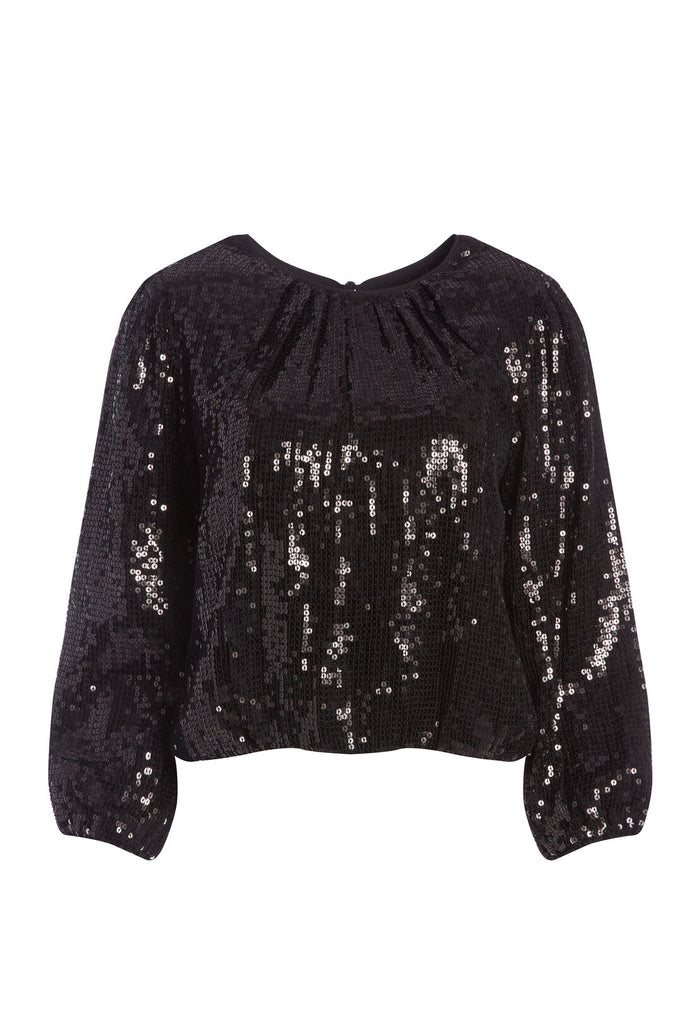 AVILA SEQUIN CREW NECK TOP - BLACK