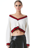 AYDEN CASHMERE PULLOVER - SOFT WHITE/PERFECT RUBY