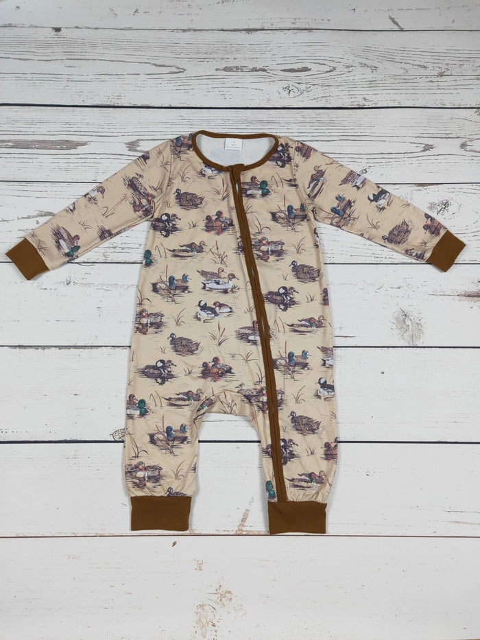Baby Boy Duck Printed Zipper Romper