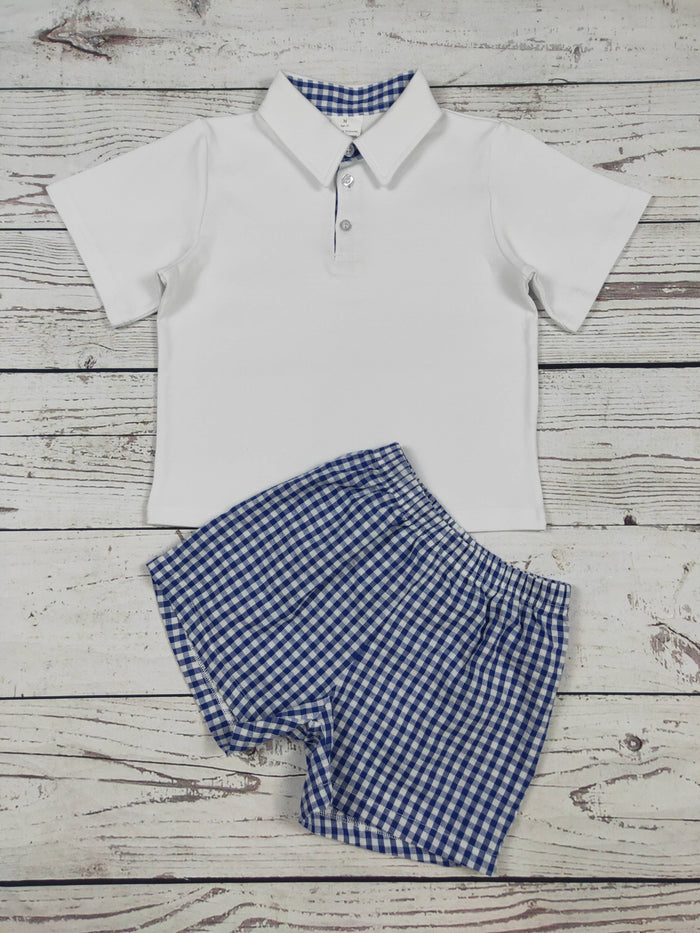 Baby Boy White Top & Gingham Shorts Set