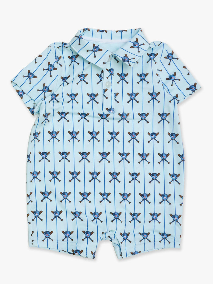 Baby Boys Blue Batter Up Baseball Performance Polo Romper
