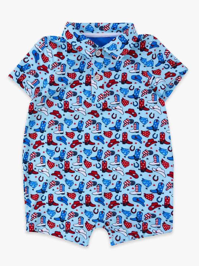 Baby Boys Blue Stars & Spurs Performance Polo Romper