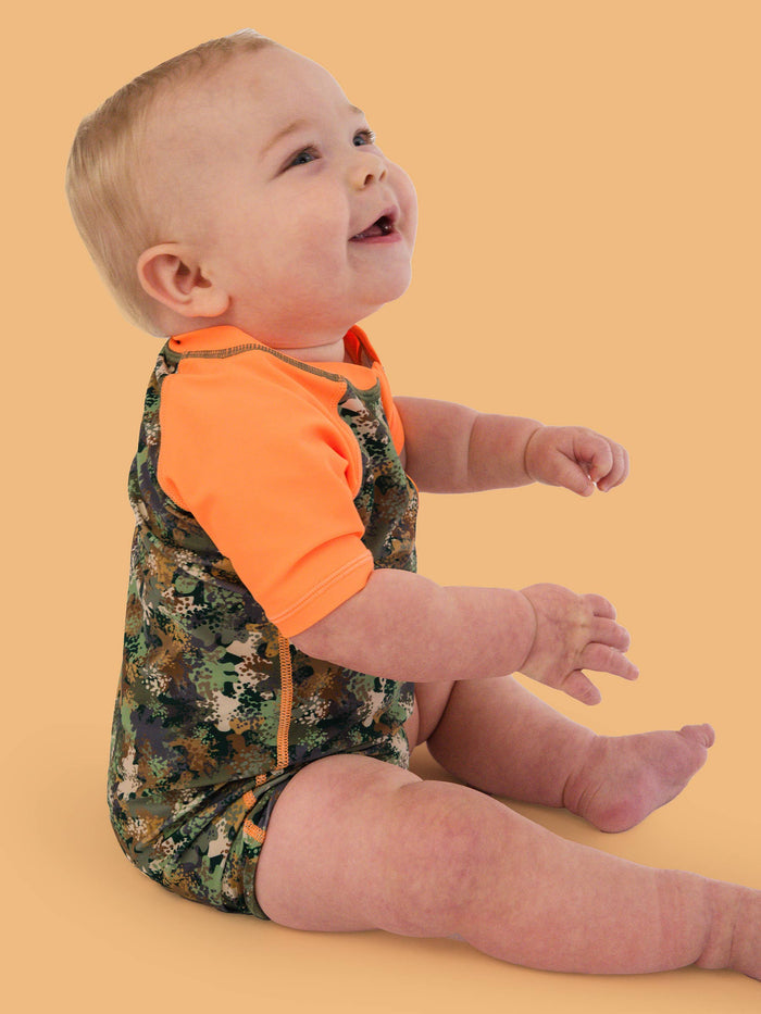 Baby Boys Classic Camo Short Sleeve One Piece Rash Guard Swimsuit