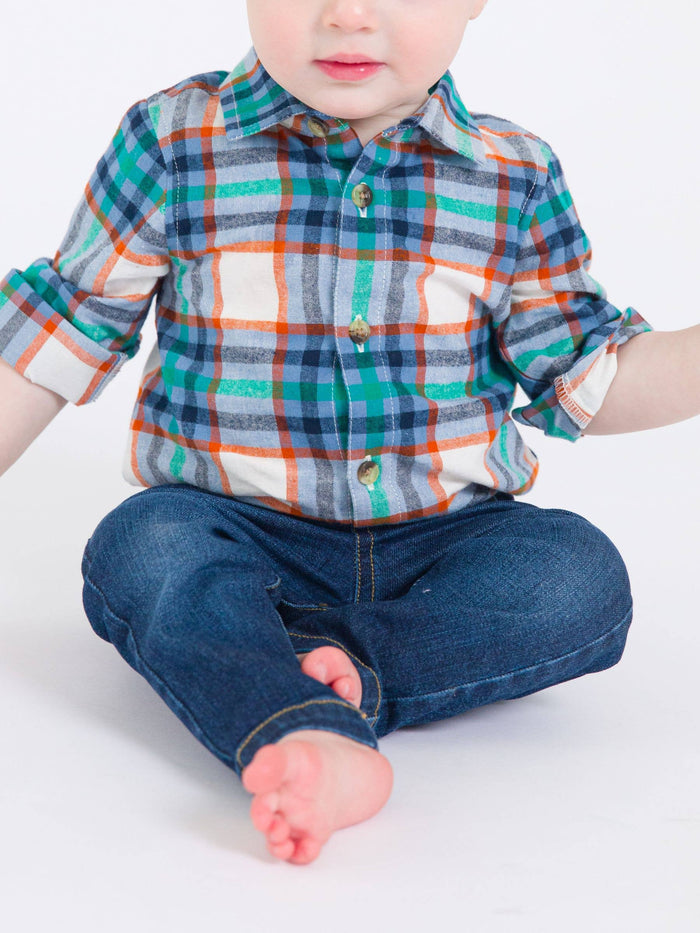 Baby Boys Peyton Plaid Long Sleeve Button Down Bodysuit