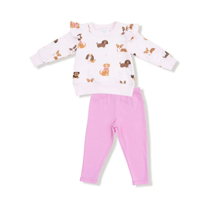 Baby Girl Best Friend Dogs Ruffle Sweatshirt + Legging Set