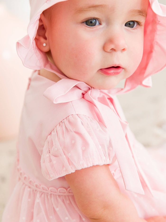 Baby Girls Baby Pink Dotted Tulle Dress & RuffleButt Set