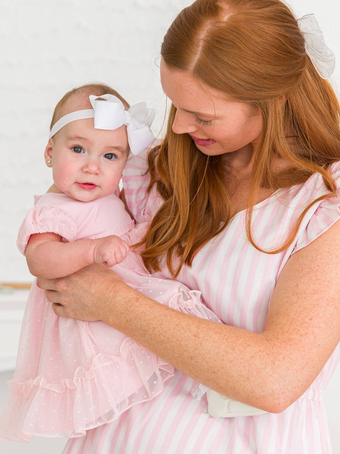 Baby Girls Baby Pink Dotted Tulle Dress & RuffleButt Set